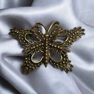 Vintage Signed Hedy Dark Gold Tone Filigree Butterfly Moth Brooch